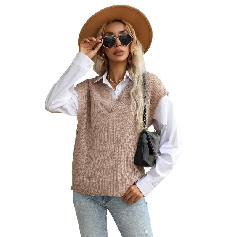 Damen Wickelstrickpullover V-Ausschnitt Voluminöse Ärmel Eveloria