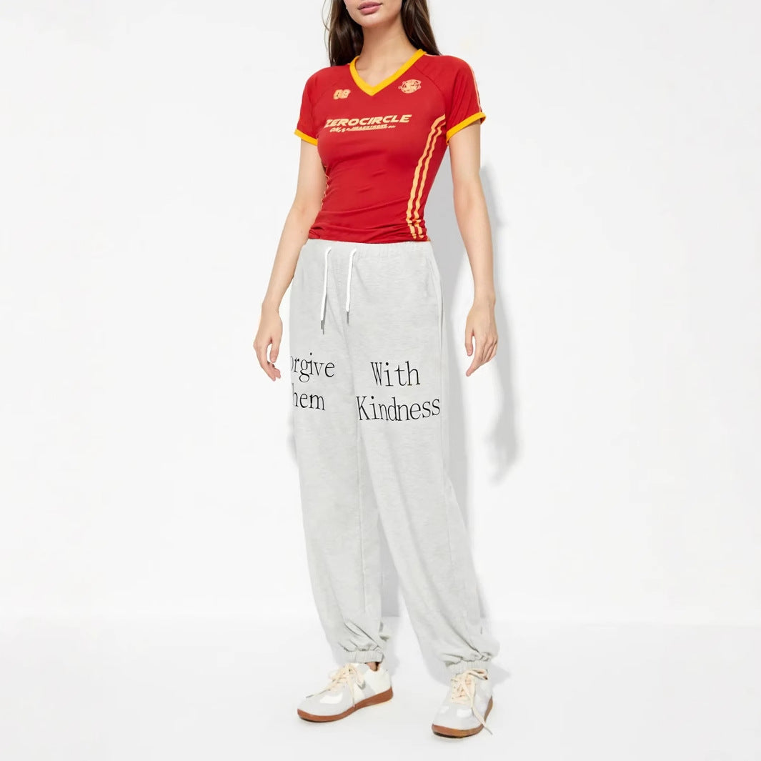 Damen Jogginghose Elastisch Grafit-Print Eveloria