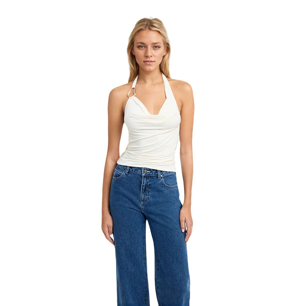 Damen Haltertop Elegante Drapierung Ringdetail