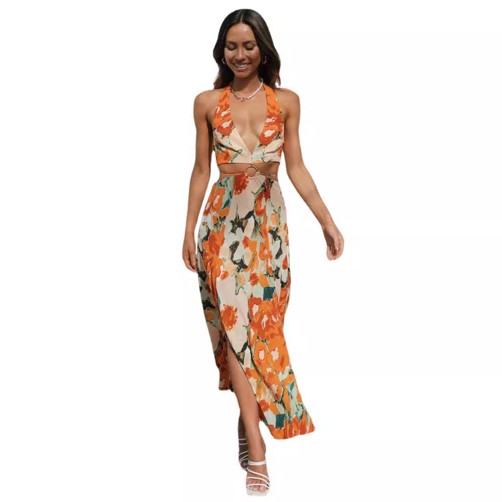 Damen Maxi-Kleid V-Ausschnitt Raffung Eveloria