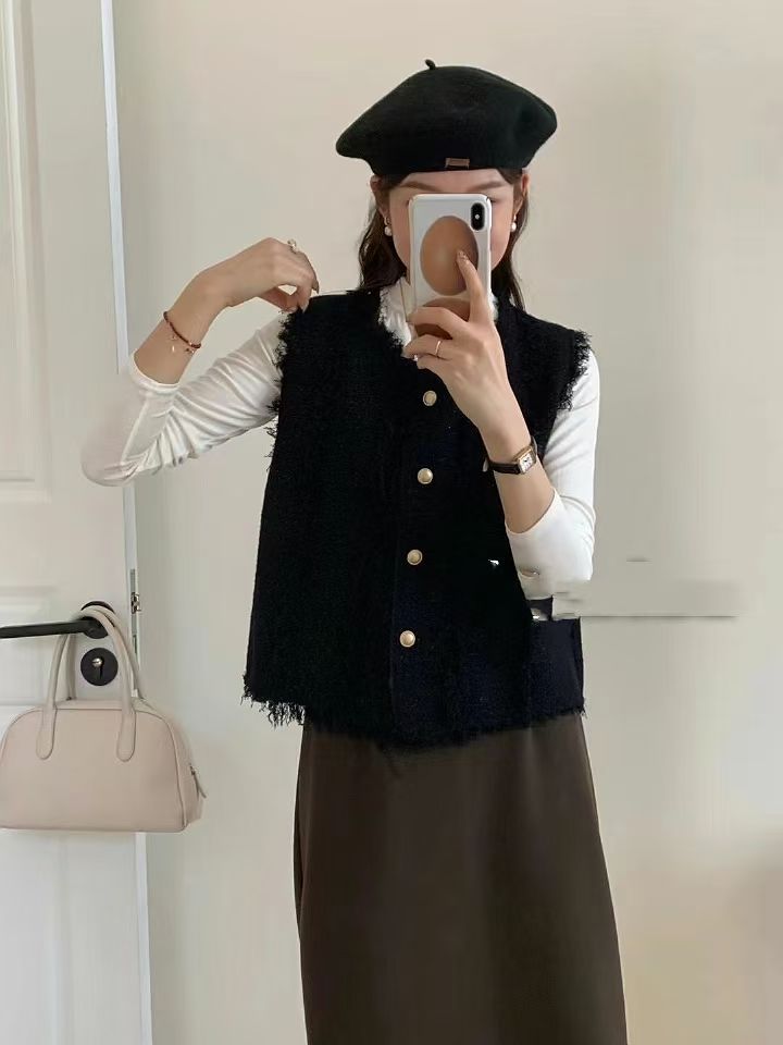 Damen Strickweste Stufenlos Elegant Knöpfe