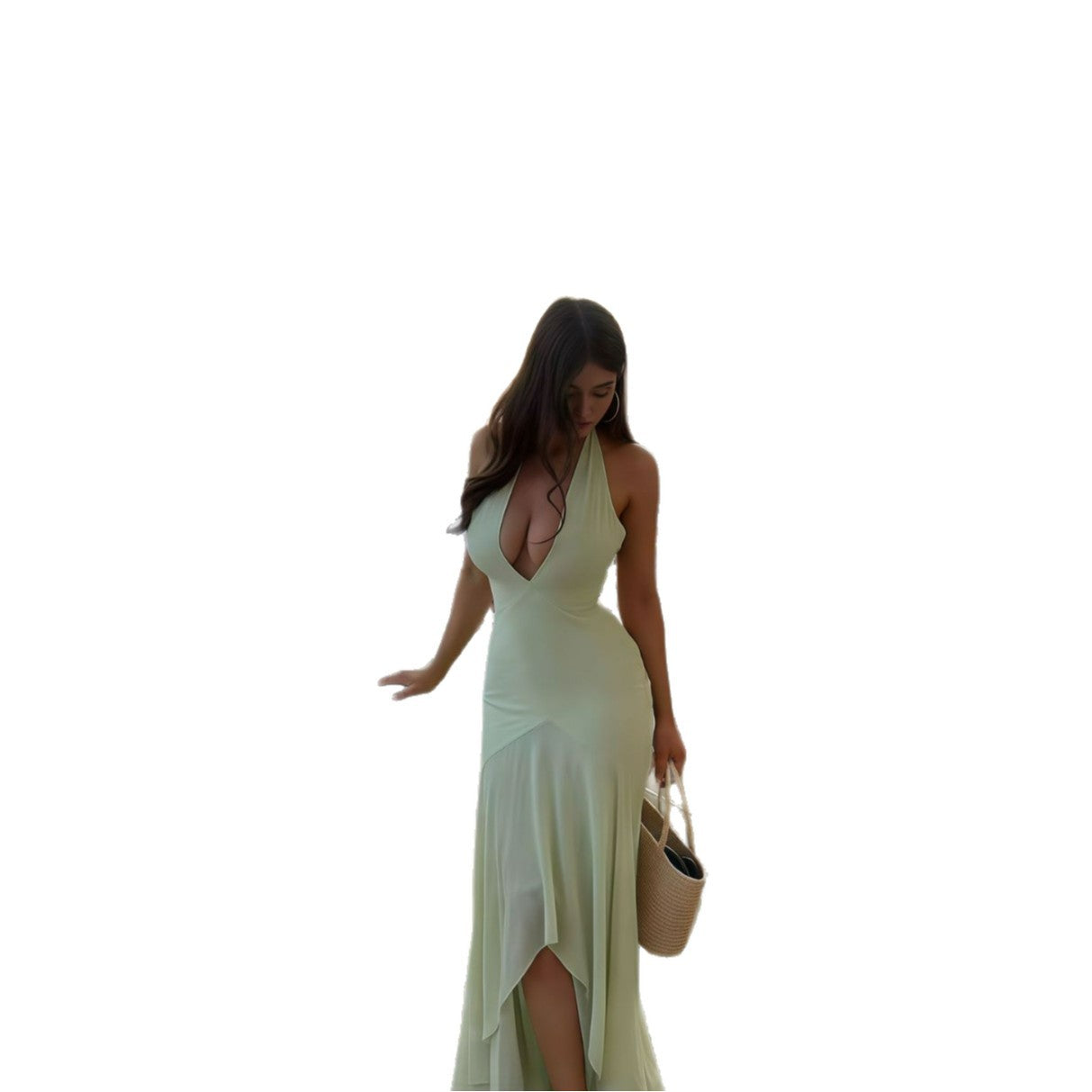 Damen Abendkleid V-Ausschnitt Fließend Wasserfall-Saum Eveloria