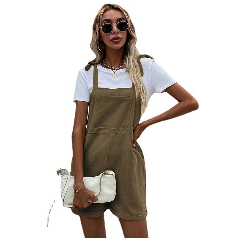 Eveloria Damen Latzshorts mit Taschen und verstellbaren Trägern
