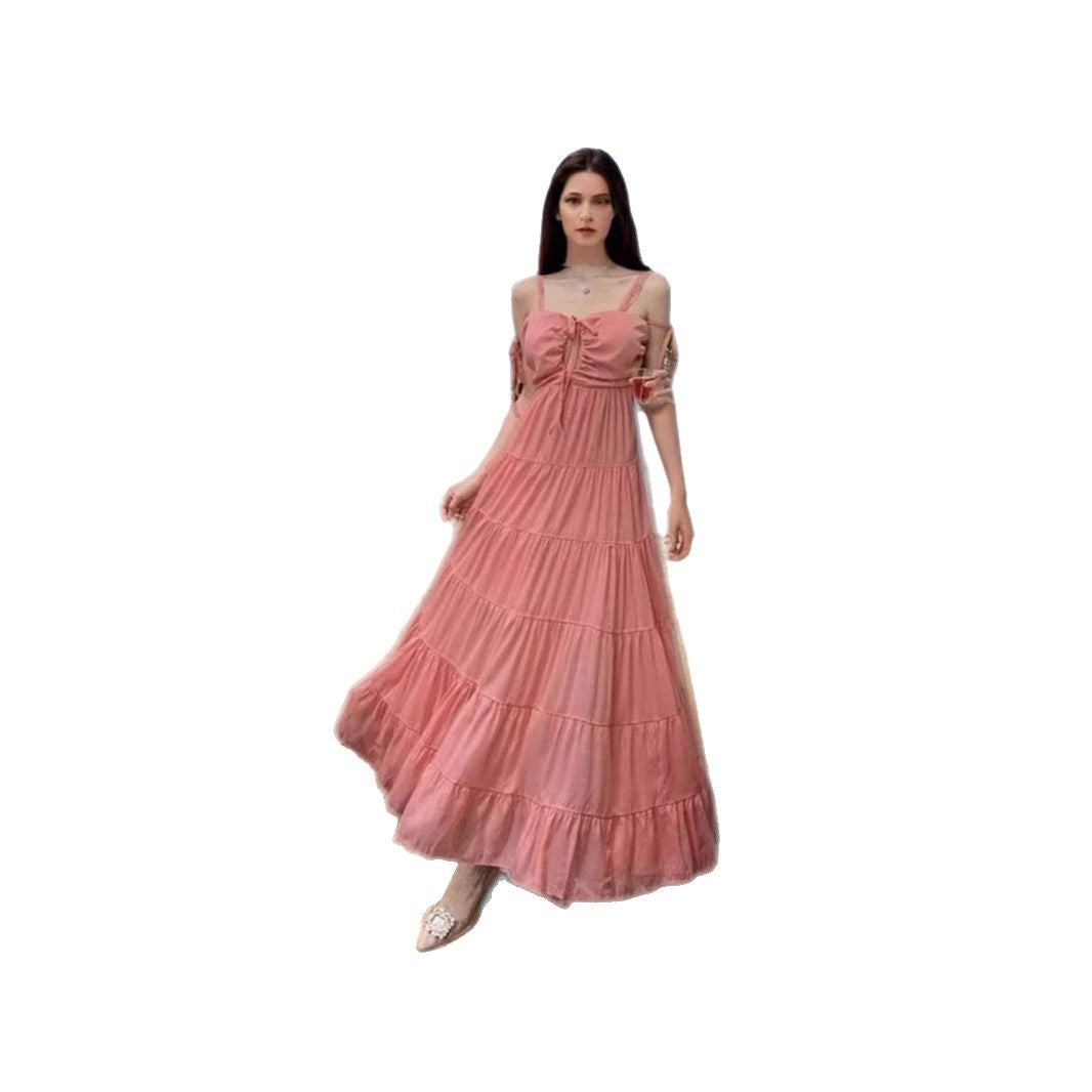 Damen Maxikleid Rüschen Schulterfrei Eveloria