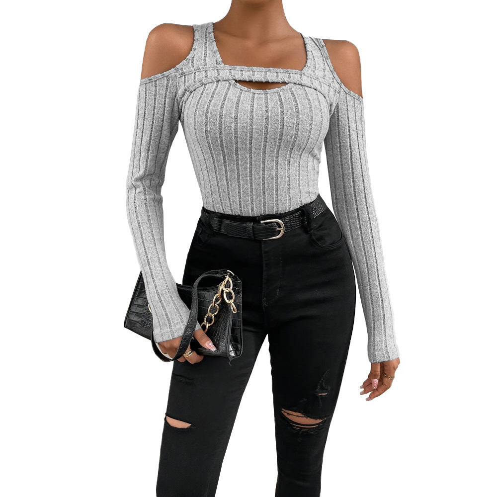 Damen Langarm- Strukturiert V-Ausschnitt Cut-Out-Details Eveloria