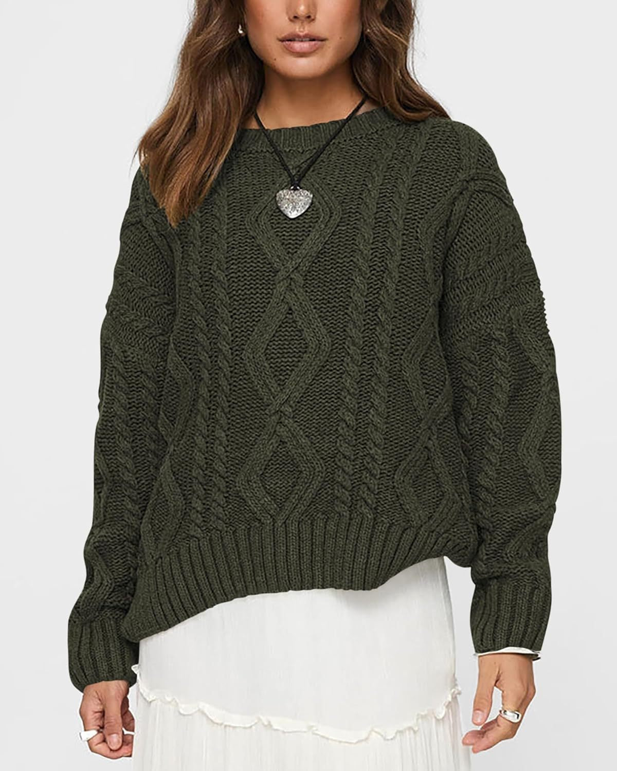 Damen Pullover Grobgestrickt Zopfdesign Eveloria