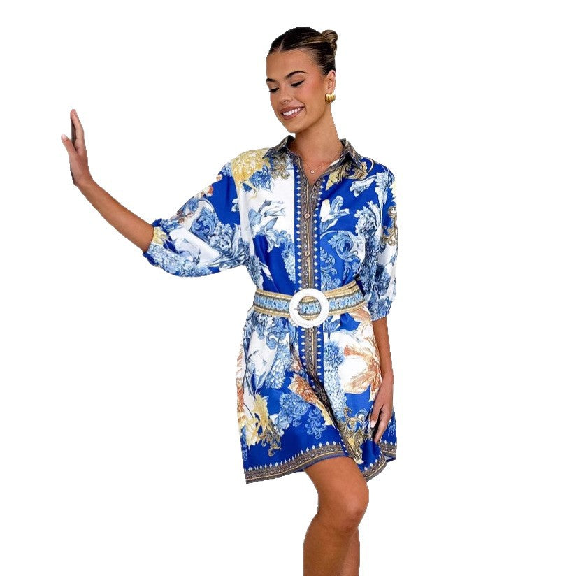 Damen Blumenkleid mit Gürtel Eveloria