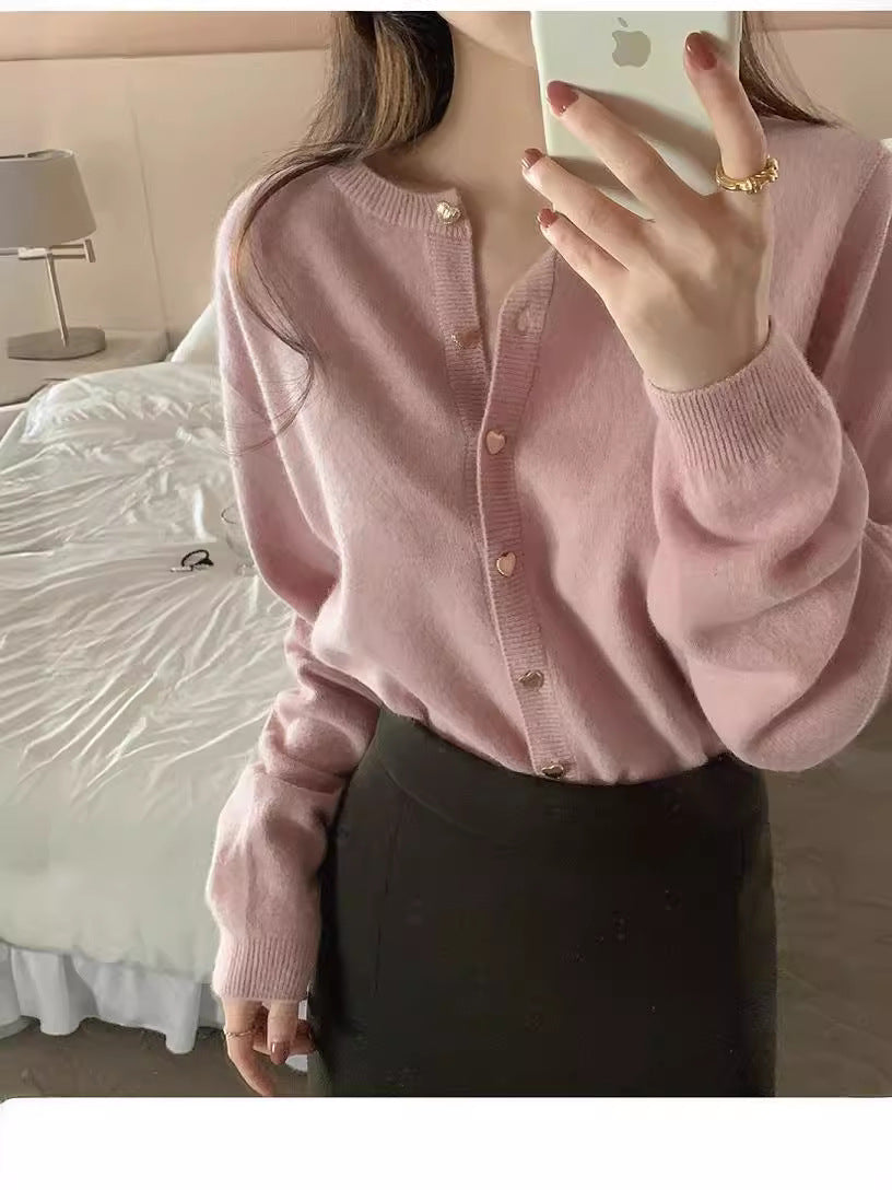 Damen Feinstrickjacke Dekorative Knöpfe Schick Eveloria