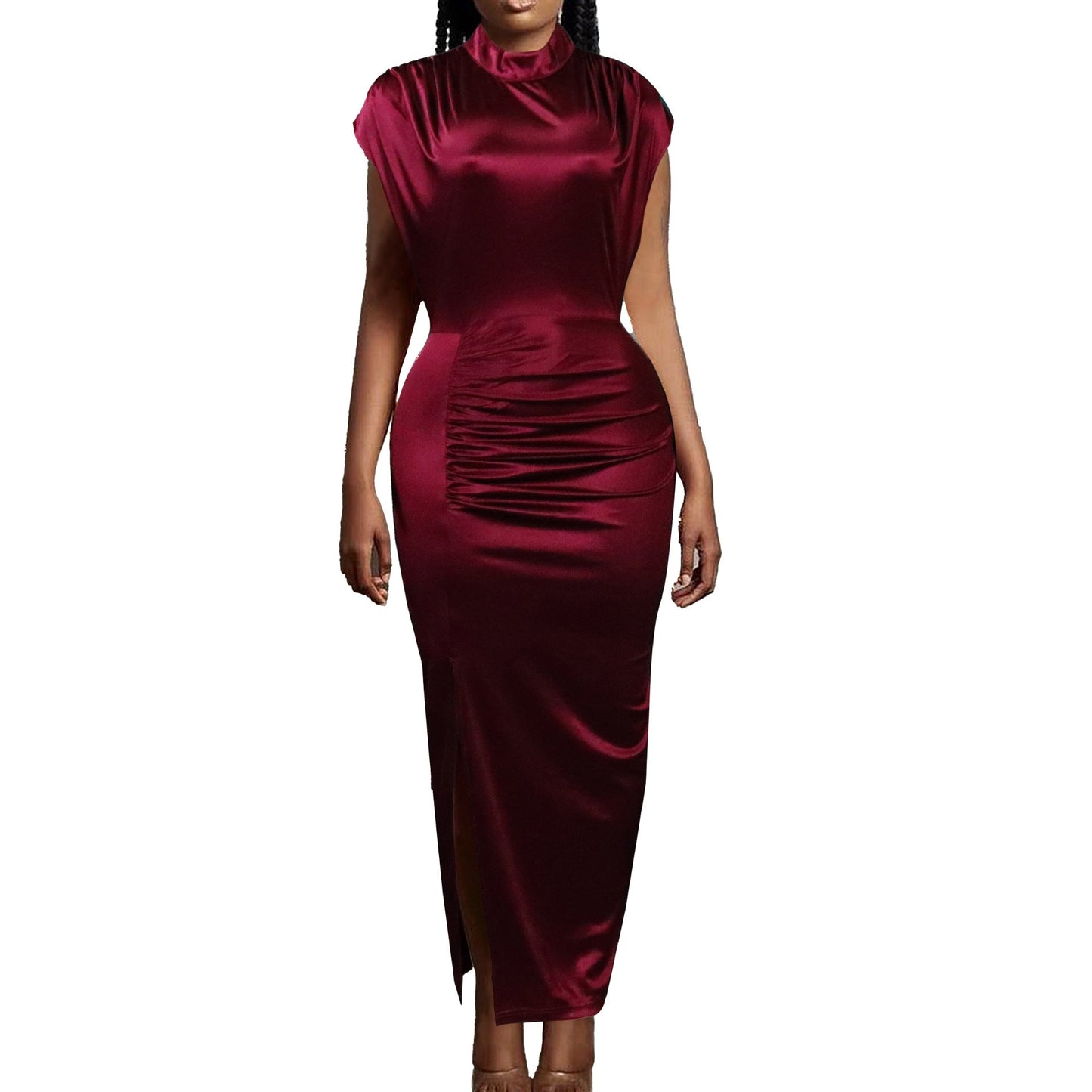 Damen Midi-Kleid Raffungen Figurbetont Eveloria