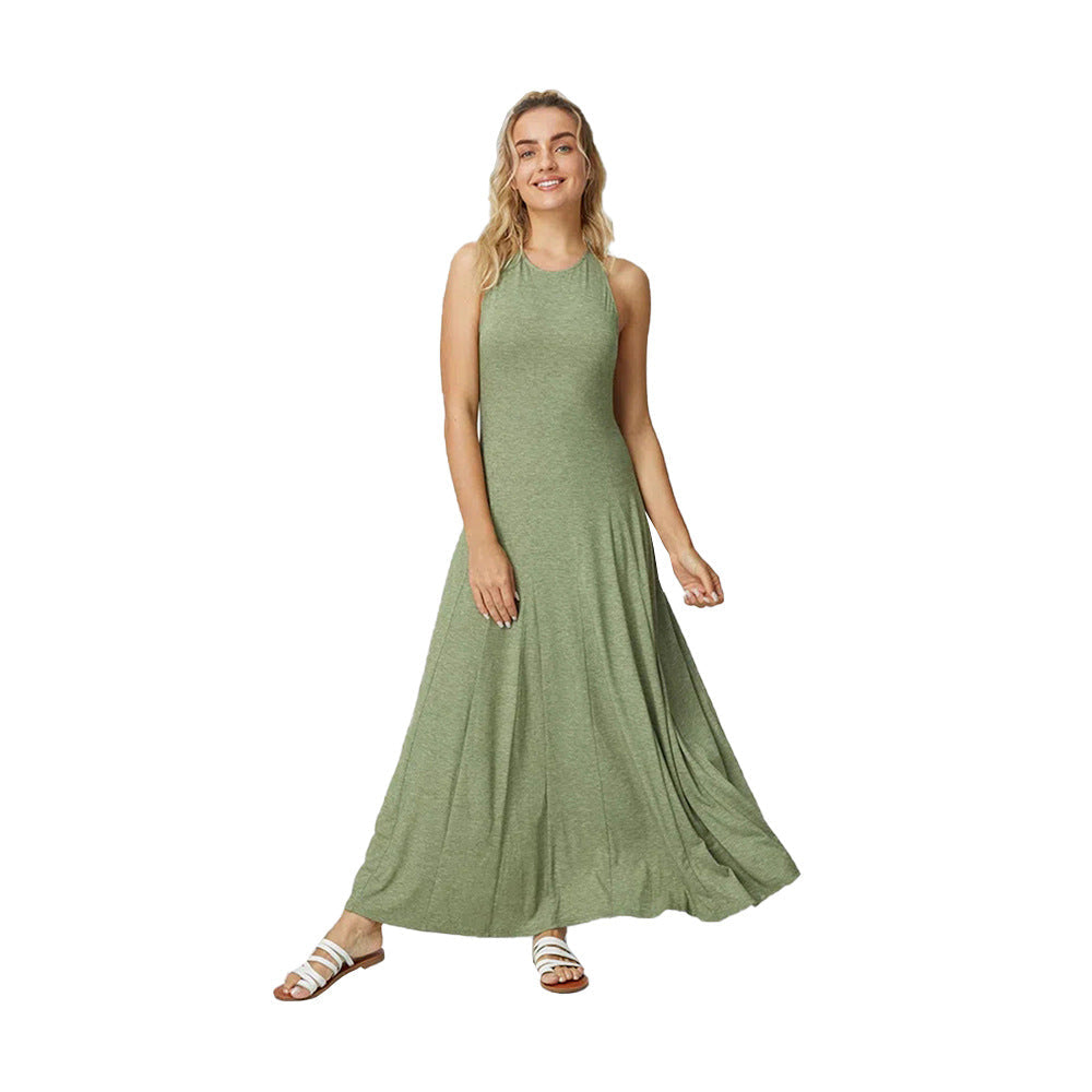 Damen Maxikleid Fließender Schnitt Rundhalsausschnitt Eveloria