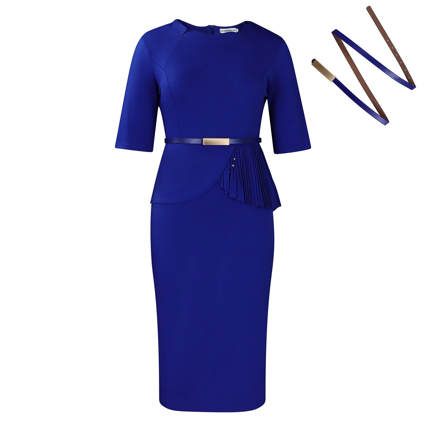 Damen Midi-Kleid Drapierung Vorderseite Abnehmbarer Gürtel Eveloria