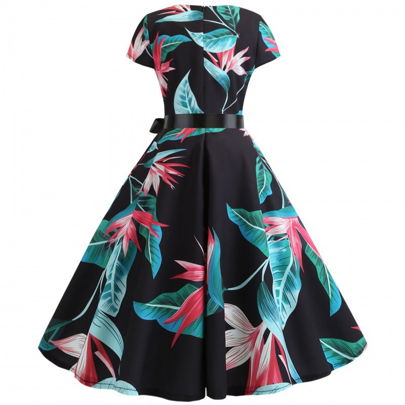 Damen Swingkleid Floralmuster Mit Taillengürtel