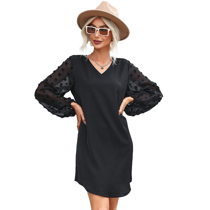 Damen Kleid Transparente Puffärmel Elegante Taillierung