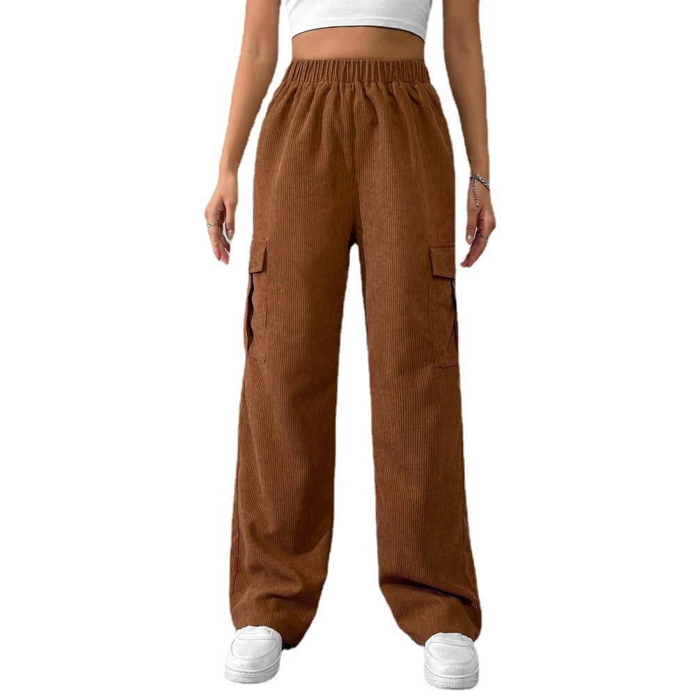 Damen Cargohose Samt Elastischer Bund Beige