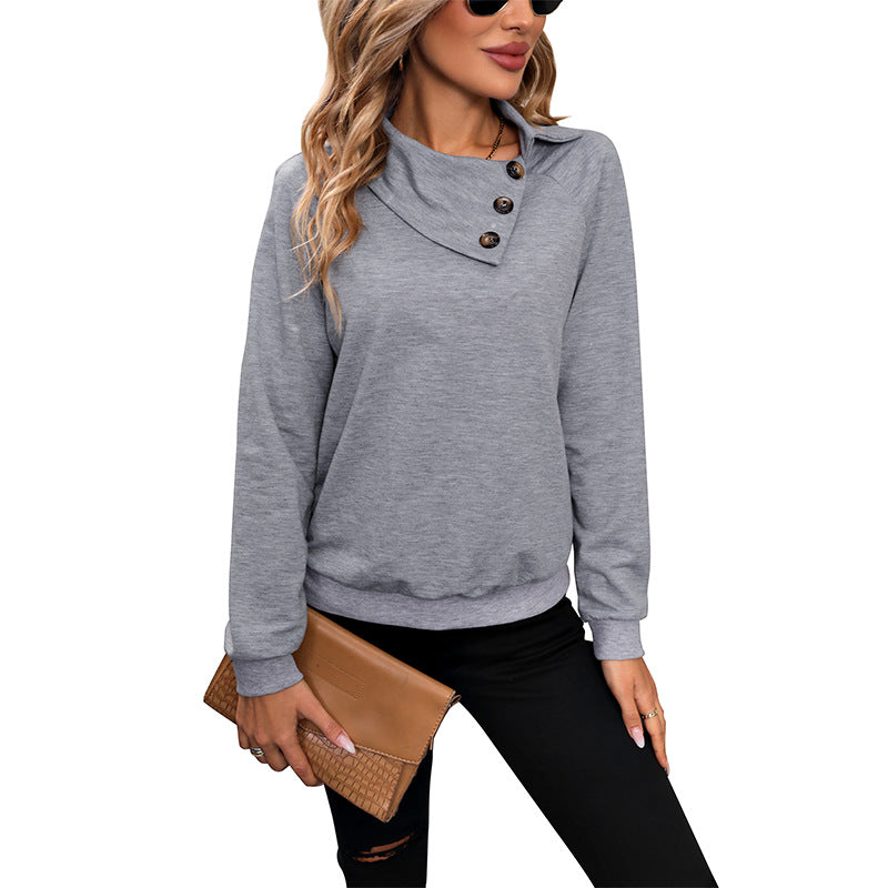Damen Pullover Lässig Hochklappbarer Kragen Dekorative Knöpfe Eveloria