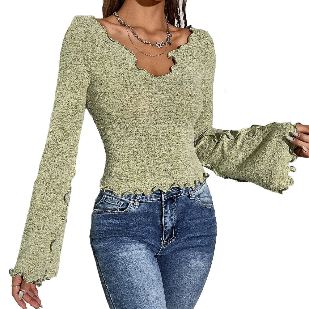 Damen Langarmshirt Welliger Saum Strukturmuster Eveloria