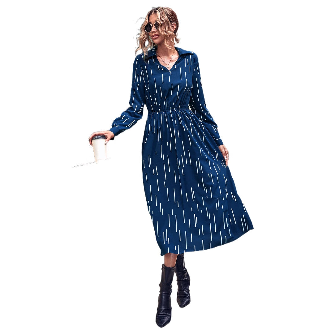 Damen Midi-Kleid Elastisch mit Kragen und Taillenband Eveloria