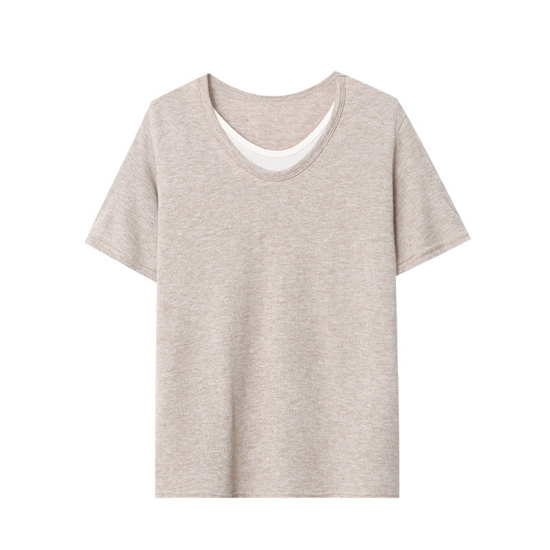 Damen Kurzarmshirt V-Ausschnitt Feine Baumwolle Weiss