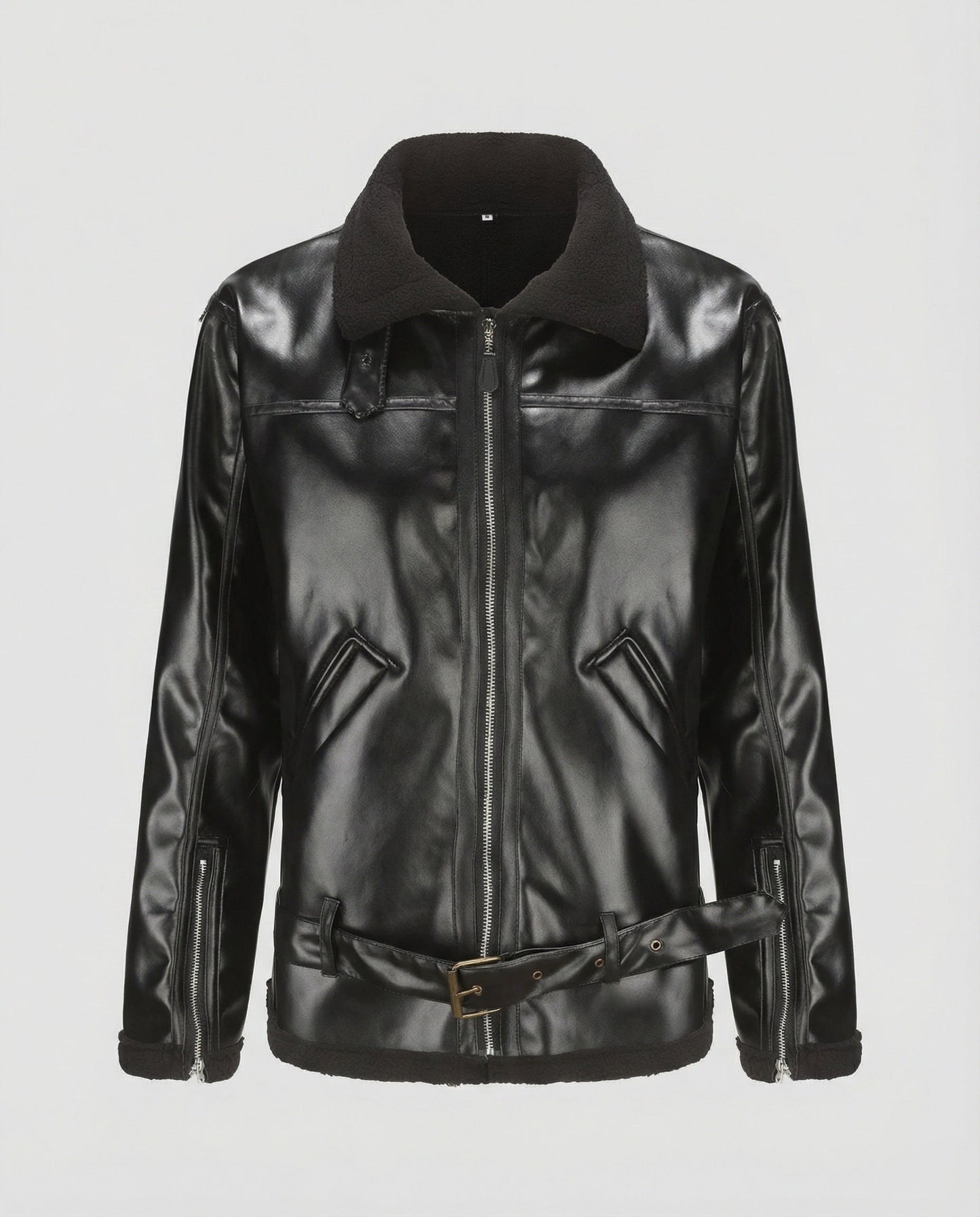 Herren Lederjacke Kunstleder Mit Kragen