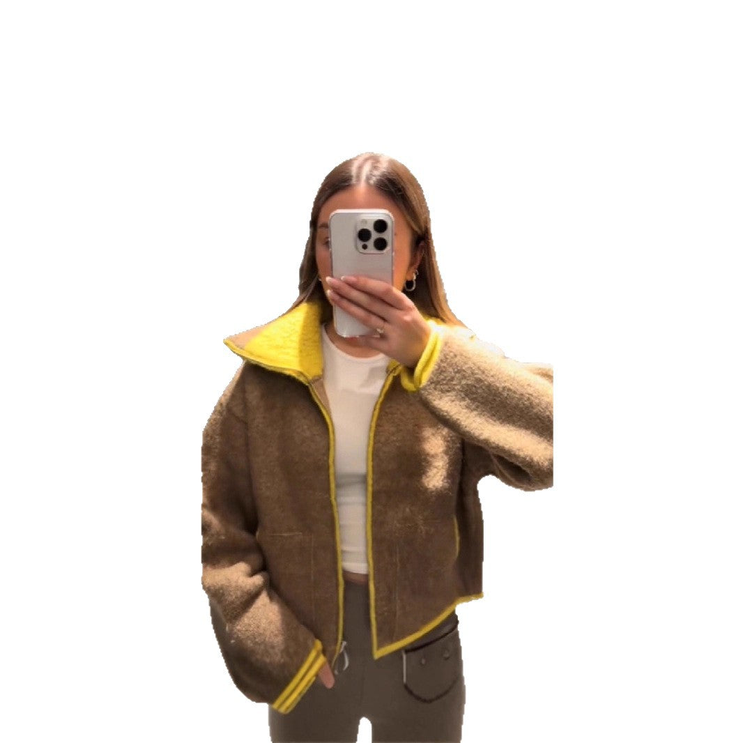 Damen Wolle Jacke Auffälliger Kragen Eveloria wird zu