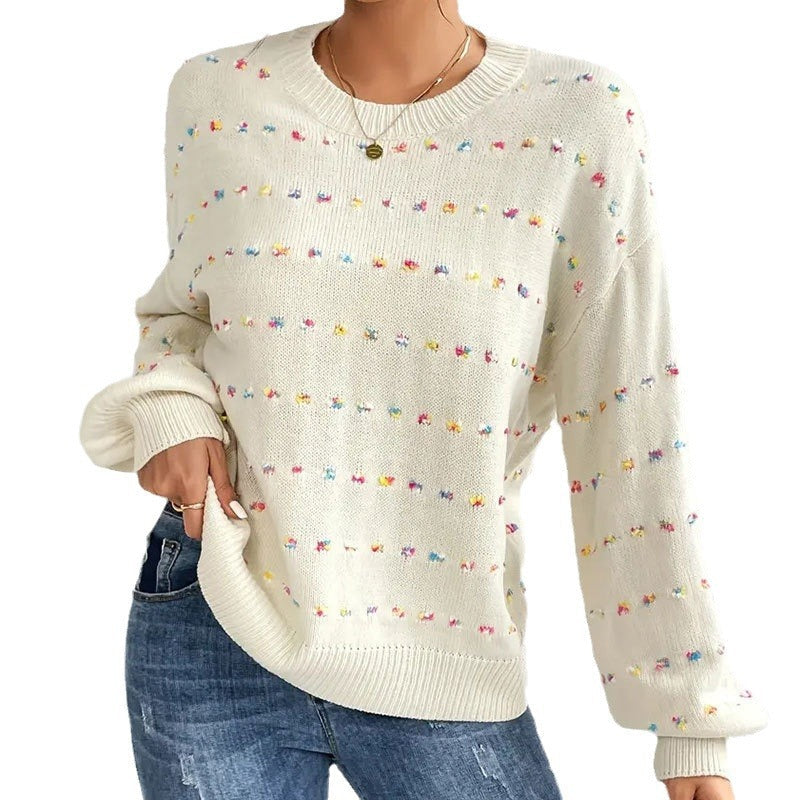 Damen Strickpullover Bunt Knötchenmuster Weit Eveloria