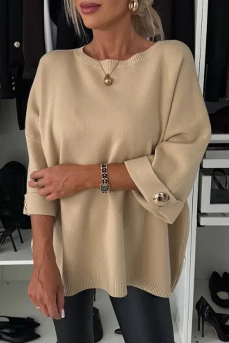 Damen Oversized Pullover mit Knopfdetails Elegantes Design Beige