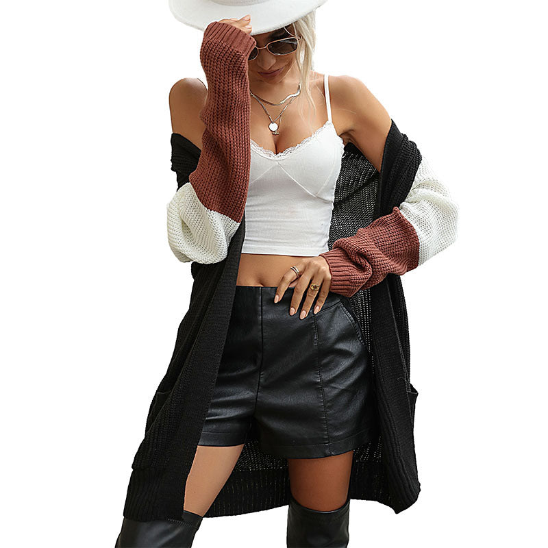 Damen Strickjacke Farbig Ärmeldesign Lockeres Design Eveloria
