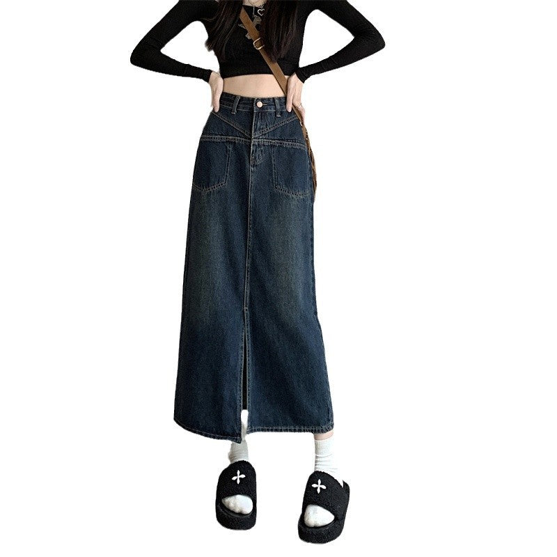 Damen Jeansrock Hochschlitz Eveloria