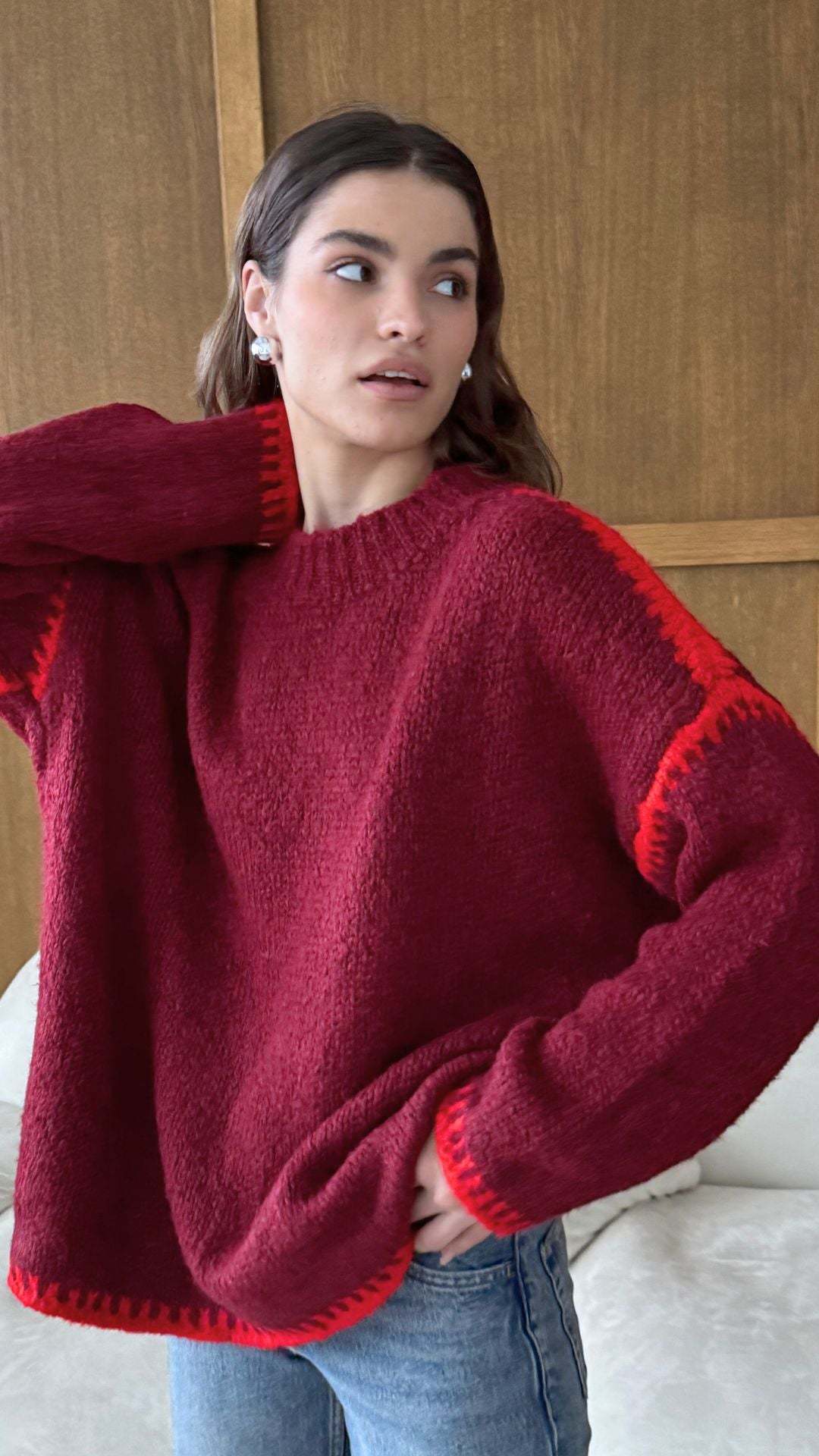 Damen Strickpullover Lässig Farbakzent Saum Eveloria