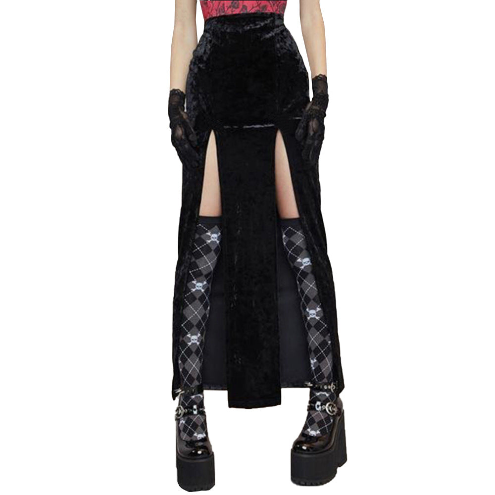 Damen Rippstrickrock Samt SeitenSchlitz