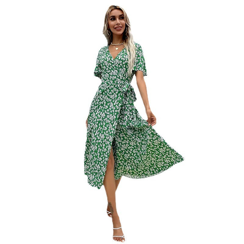 Damen Maxikleid Floralmuster Eleganter Schlitz