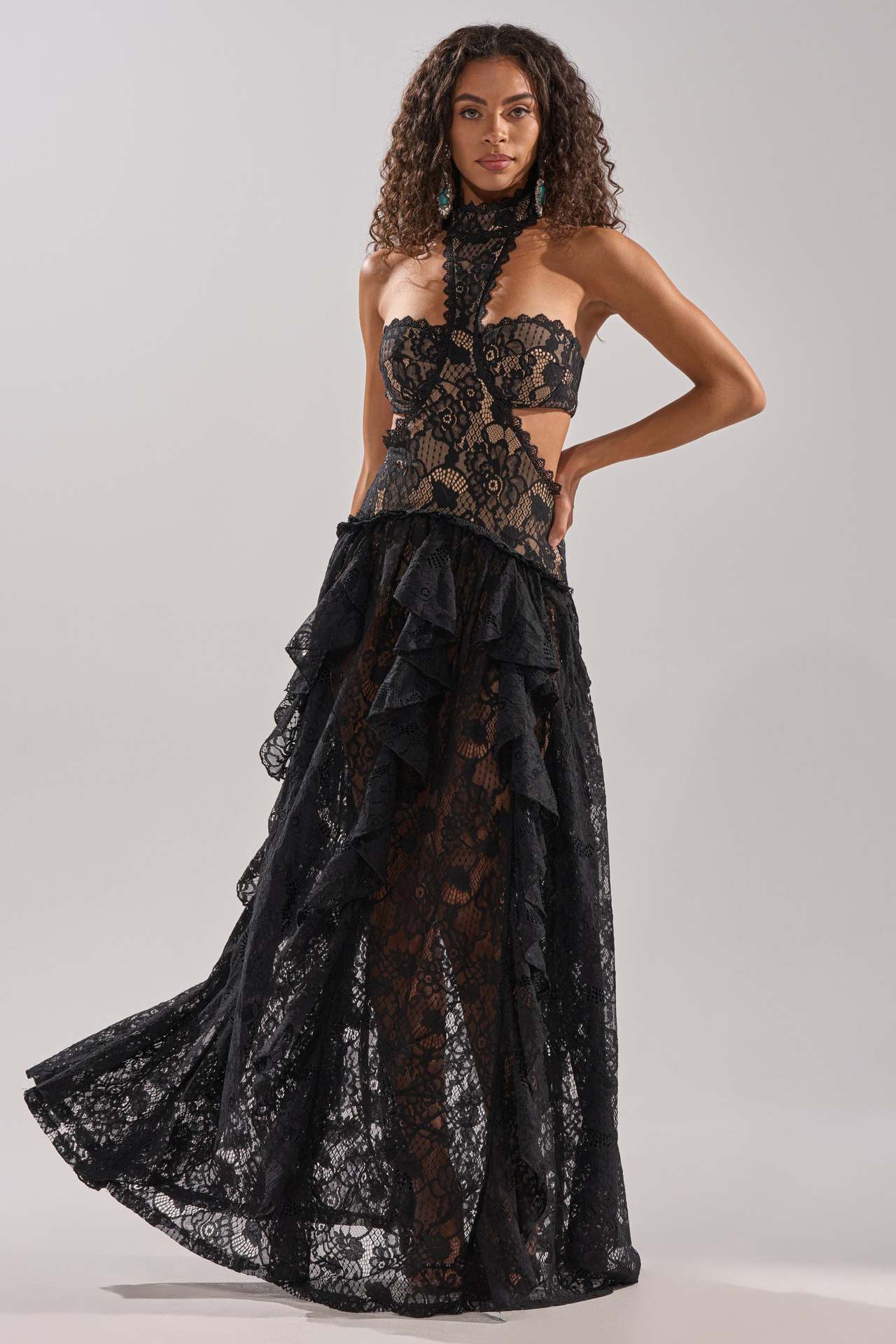 Eveloria Damen Abendkleid Spitze Hochgeschlossen
