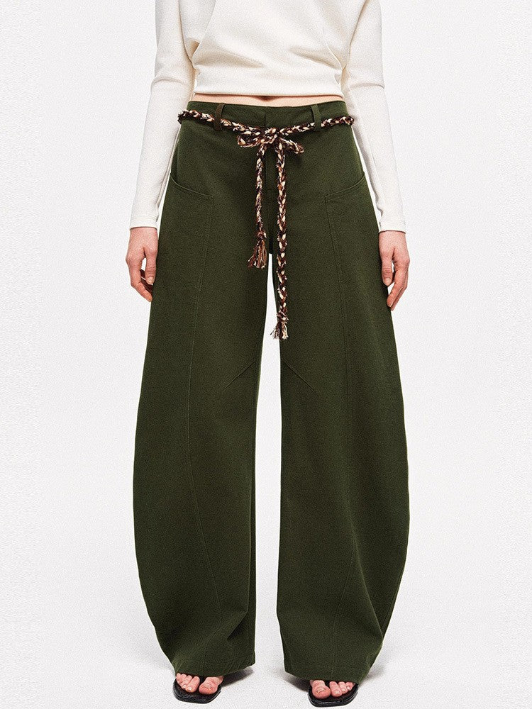 Damen Chino-Hose Weite Bein mit geflochtenem Gürtel