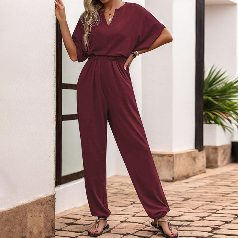 Damen Jumpsuit Weites Bein Komfort Gürtel Eveloria