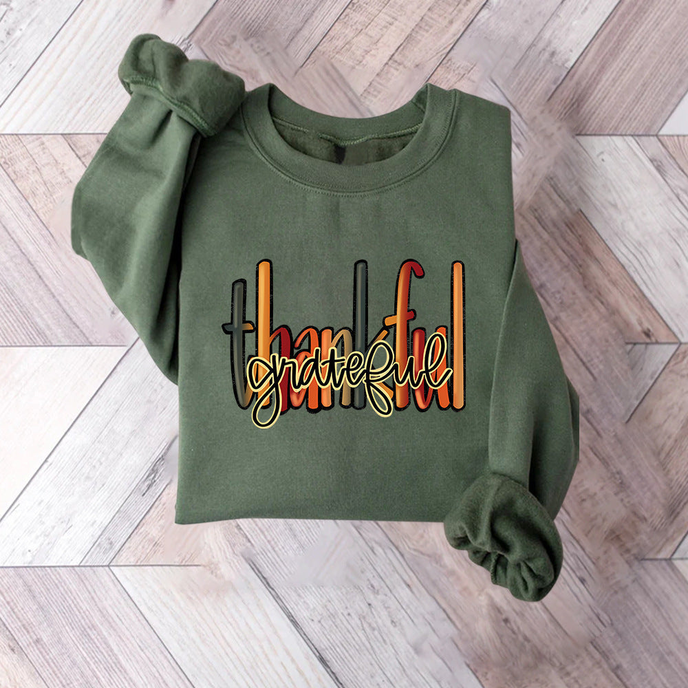 Damen Sweatshirt Thankful Schriftzug Bequem Grau