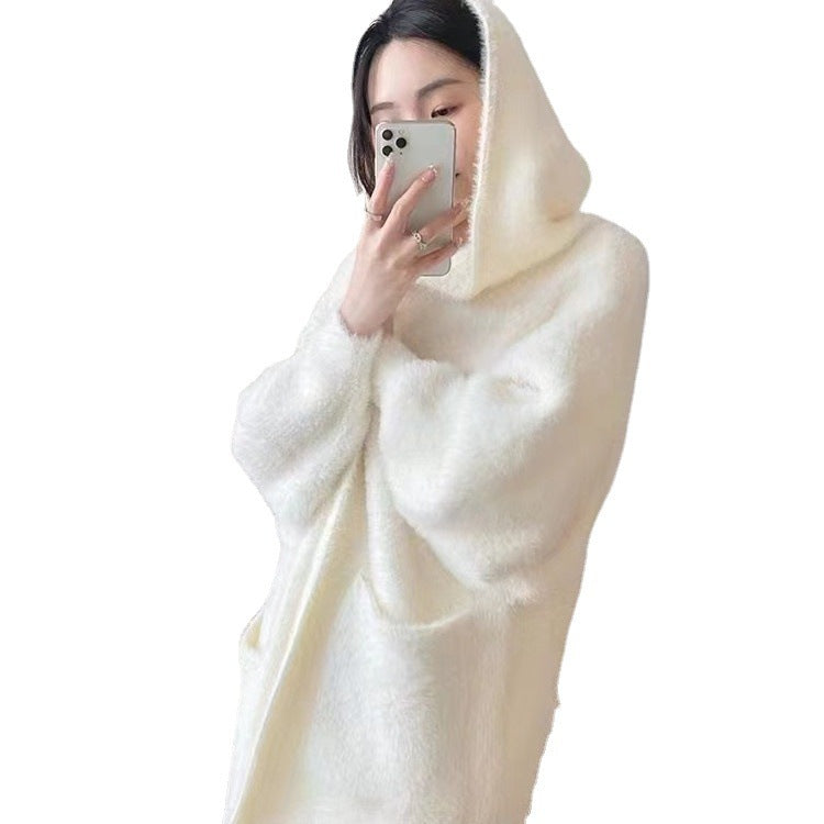 Damen Strickjacke Flauschig mit Taschen Lässig Beige