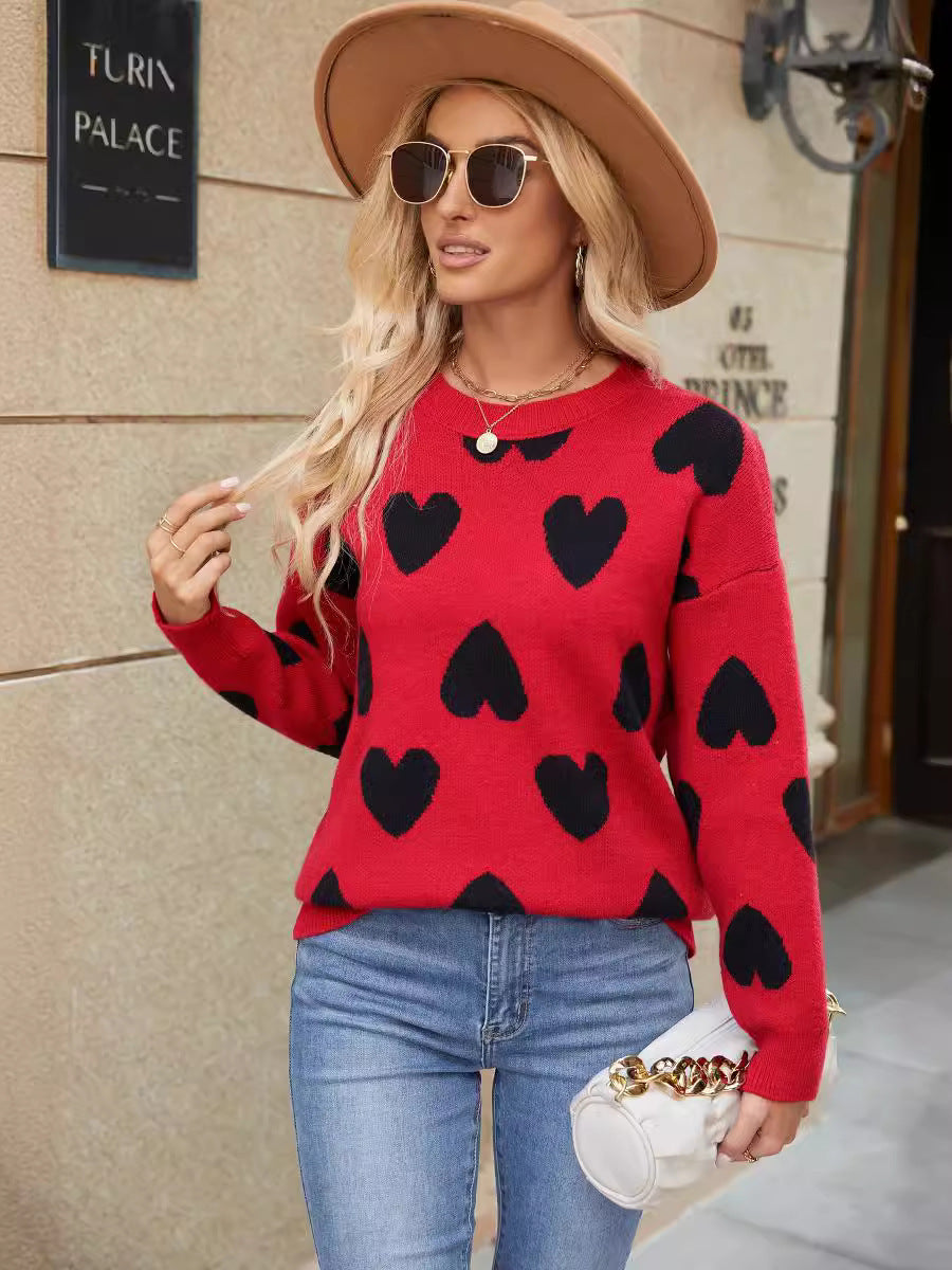 Damen Pullover Herzenmuster Lässig Eveloria