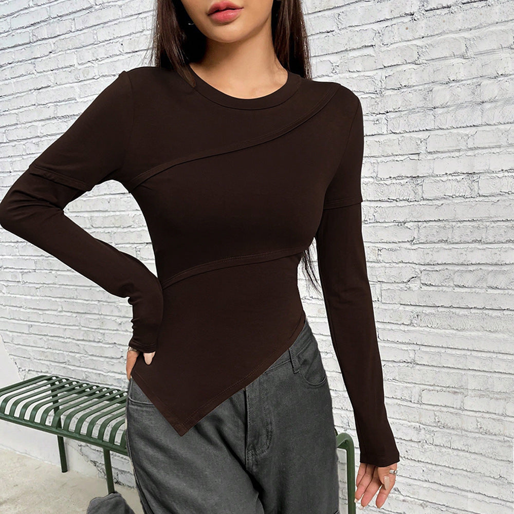 Damen Langarmshirt Asymmetrisch Figurbetont Eveloria