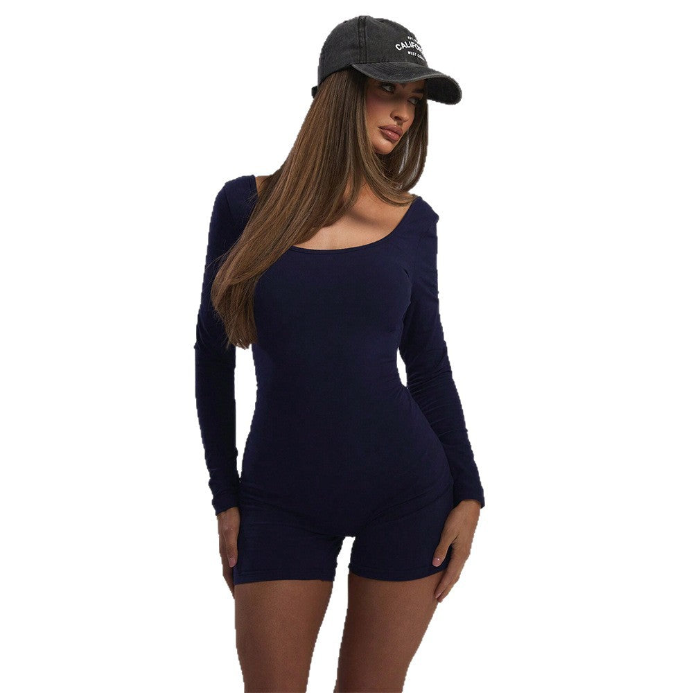 Damen Langarm-Bodysuit Figurbetont U-Ausschnitt Eveloria