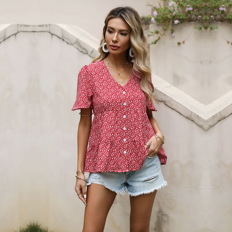 Damen Bluse mit Rüschendetails und floralem Muster