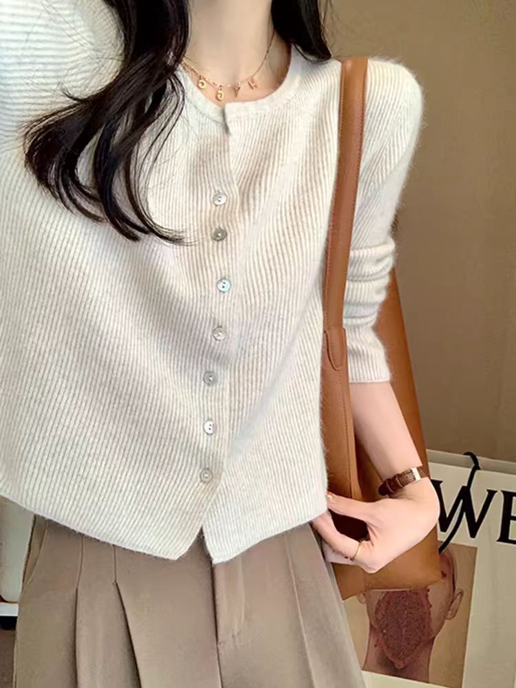 Damen Strickjacke Weich Gemütlich Knöpfe Beige