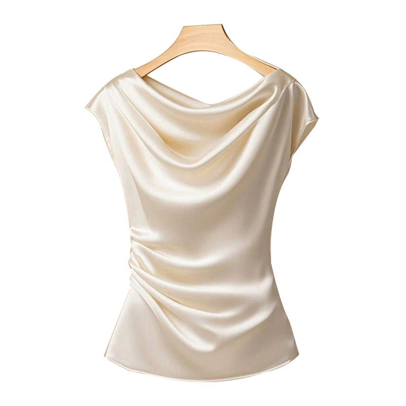 Damen Satin Oberteil Wasserfallausschnitt Eveloria