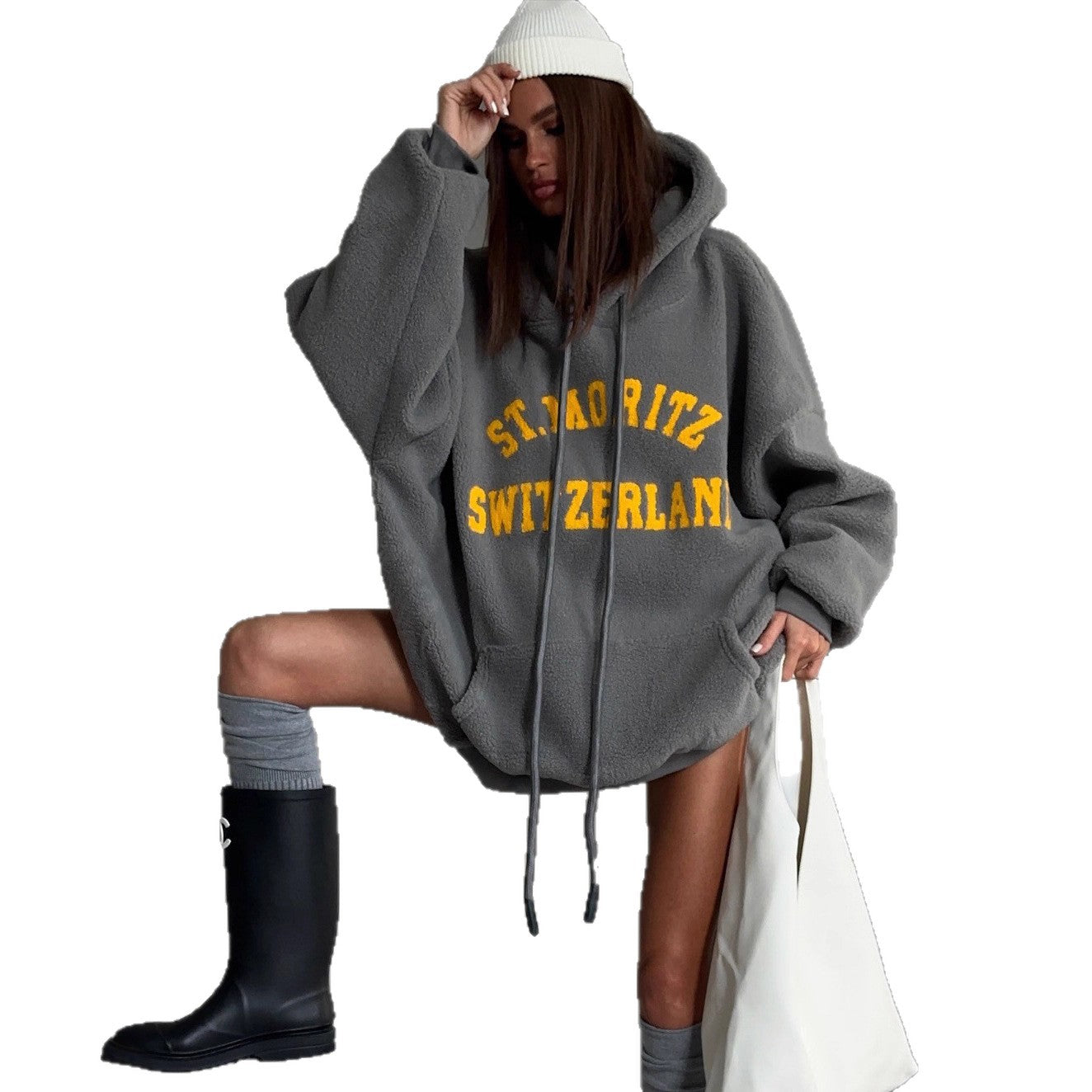 Damen Oversized Hoodie Kuschelig Grau Eveloria