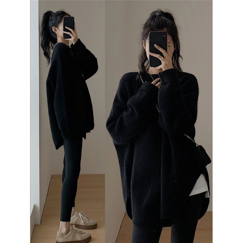 Damen Oversized Pullover Weiches Material Beige