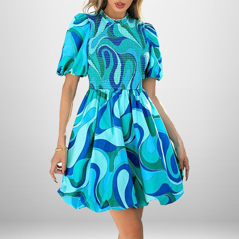 Damen Minikleid Ballonärmel Elastisch es Oberteil