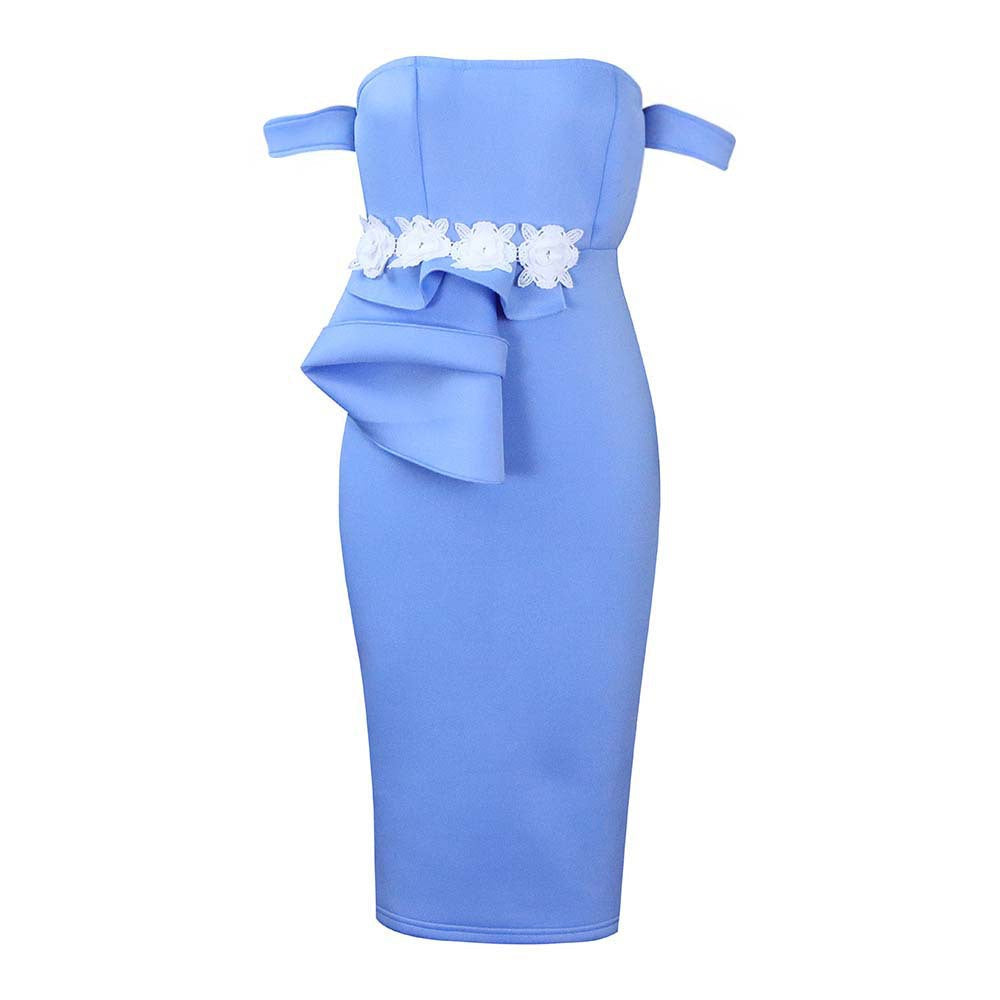 Damen Midi-Kleid Asymmetrische Träger Floralmuster Eveloria