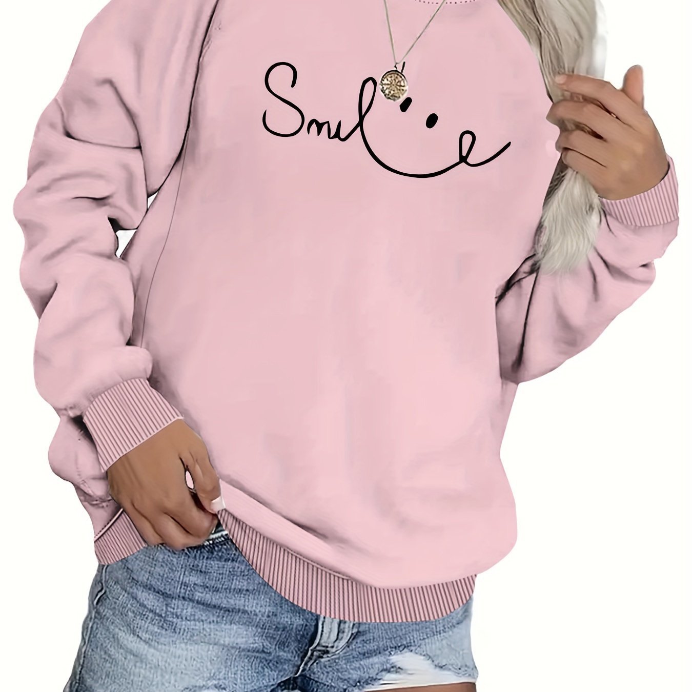 Damen Sweatshirt Lässiger Schriftzug Baumwolle Beige
