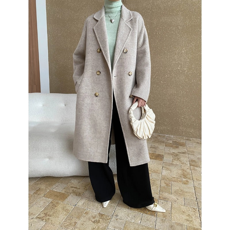 Damen Oversized-Mantel Doppelter Knopfleiste Weiches Innenfutter