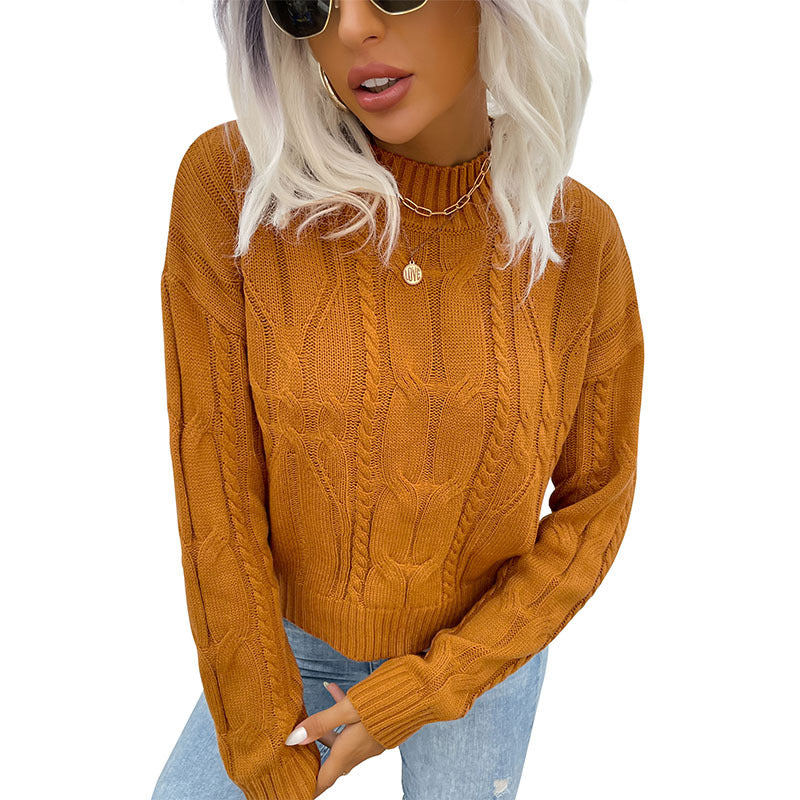 Damen Strickpullover Zopfmuster Hochkragen Eveloria