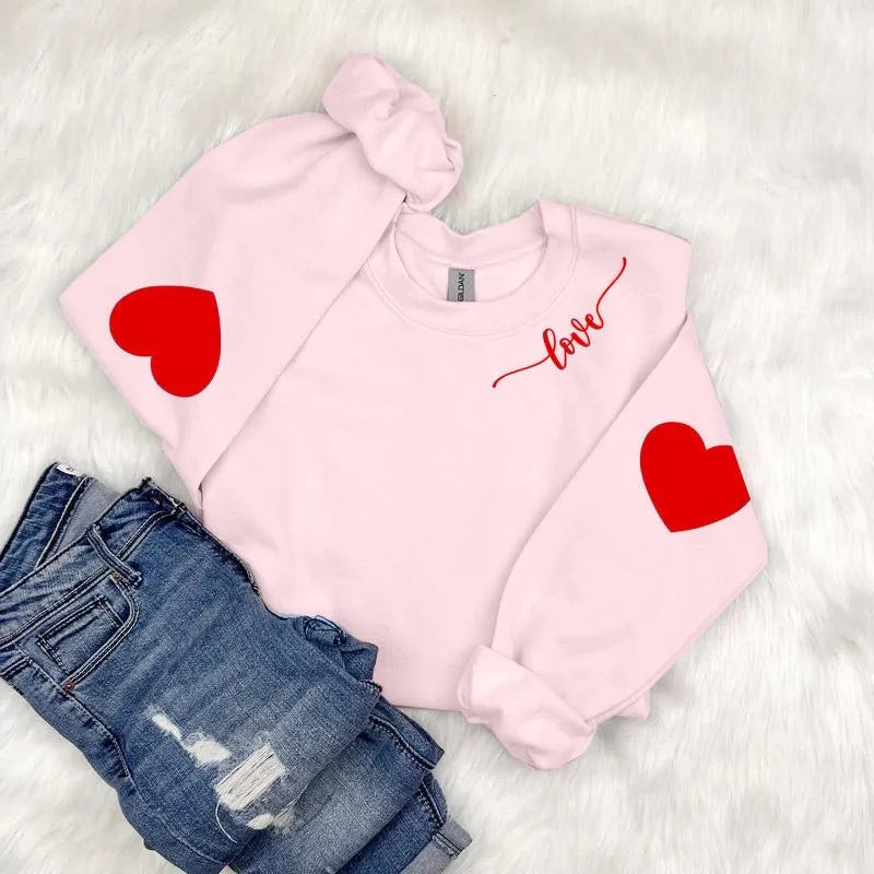 Damen Sweatshirt Herzen-Design Lässiger Schnitt Grau